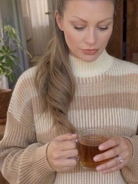 Cozy Striped Turtleneck Sweater in Cream and Tan
